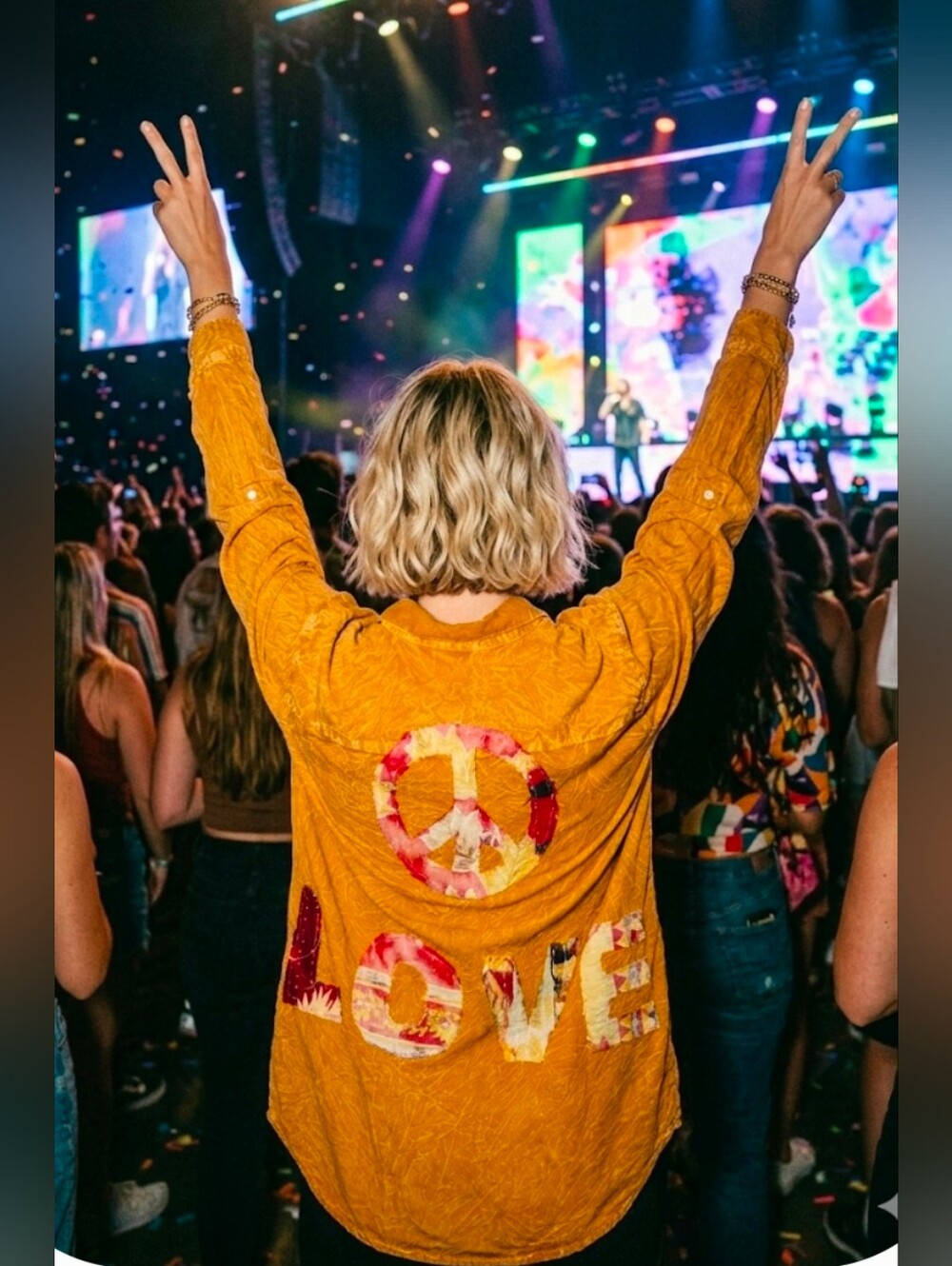 Nu Vintage Flowy Boho Hippie Button Oversized Shirt  'LOVE' Peace Patch Size XL